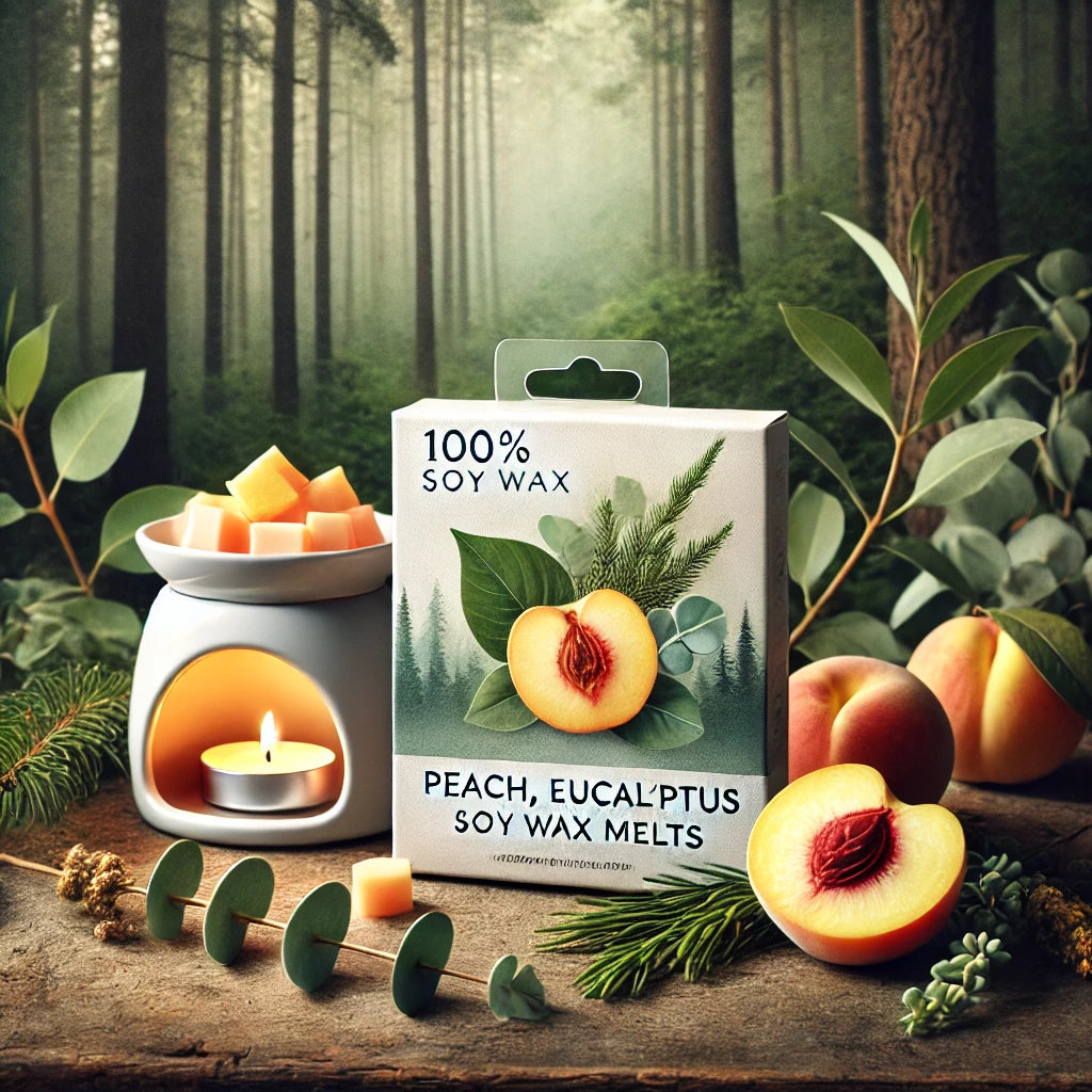 Wax Melt 100 % Soy Hand poured PEACH EUCALYPTUS PINE. 3oz. GARNET GLOW Home, kitchen, pets, laundry, gift, candle.