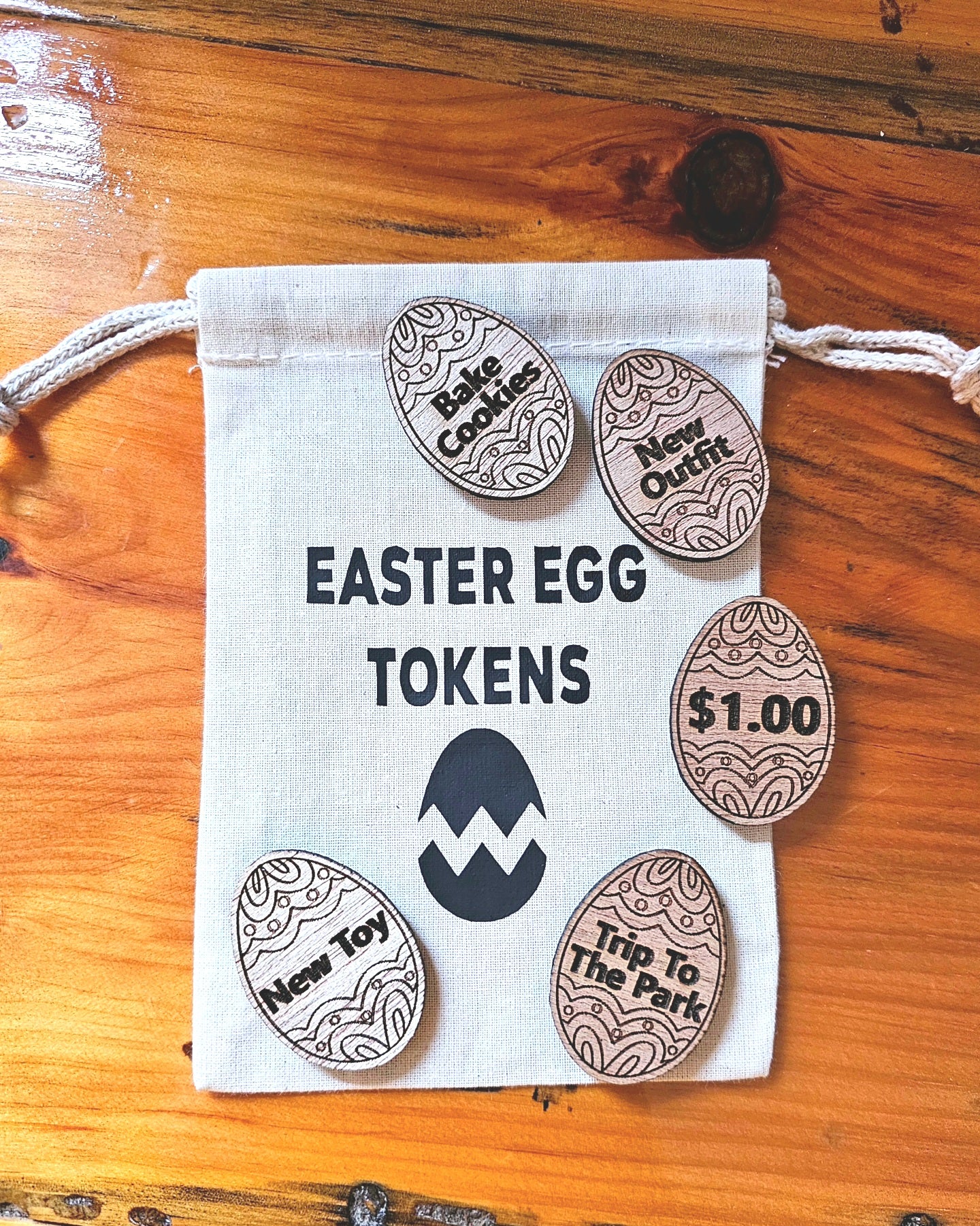 EASTER EGG TOKENS. wood. reusable. eco friendly. fun. Gifts, Easter bunny. Easter egg hunt. Egg stuffers.
