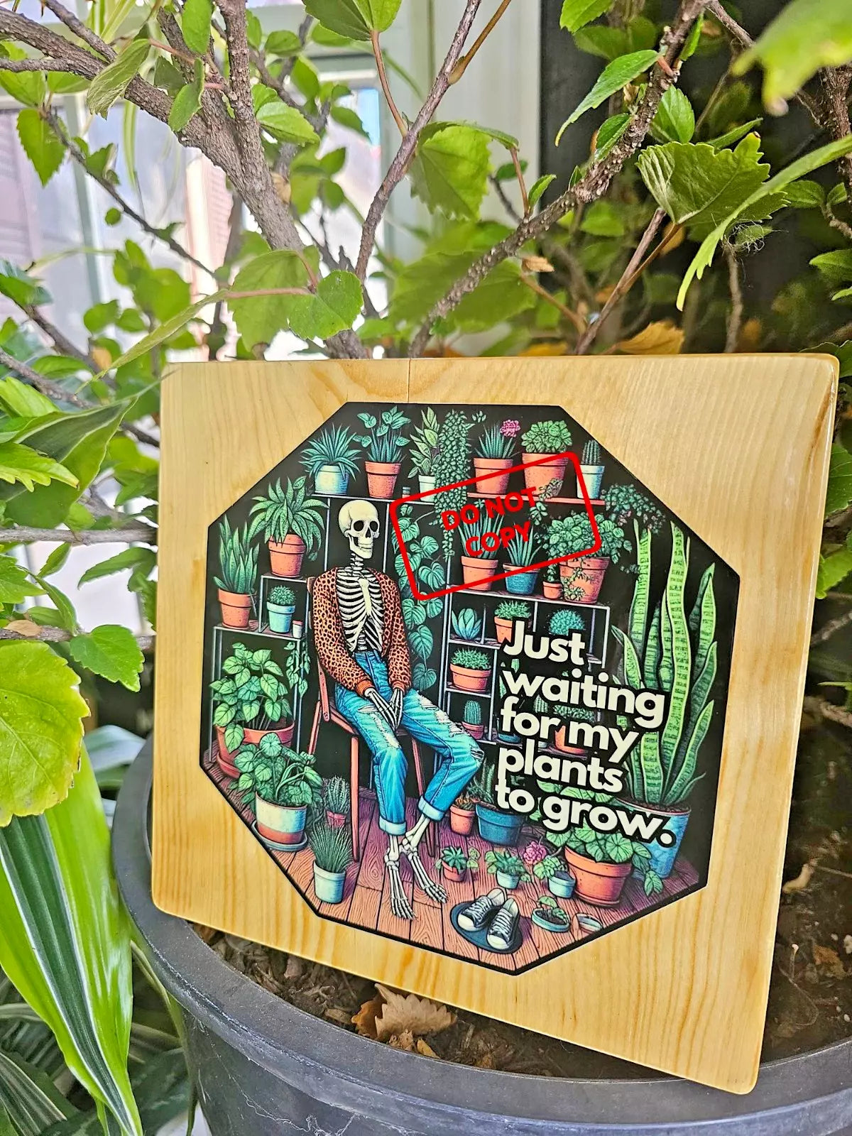 WOODEN SKELETON SIGN. Handmade. PLANTS . wall décor . Glossy. Funny. Plant room.