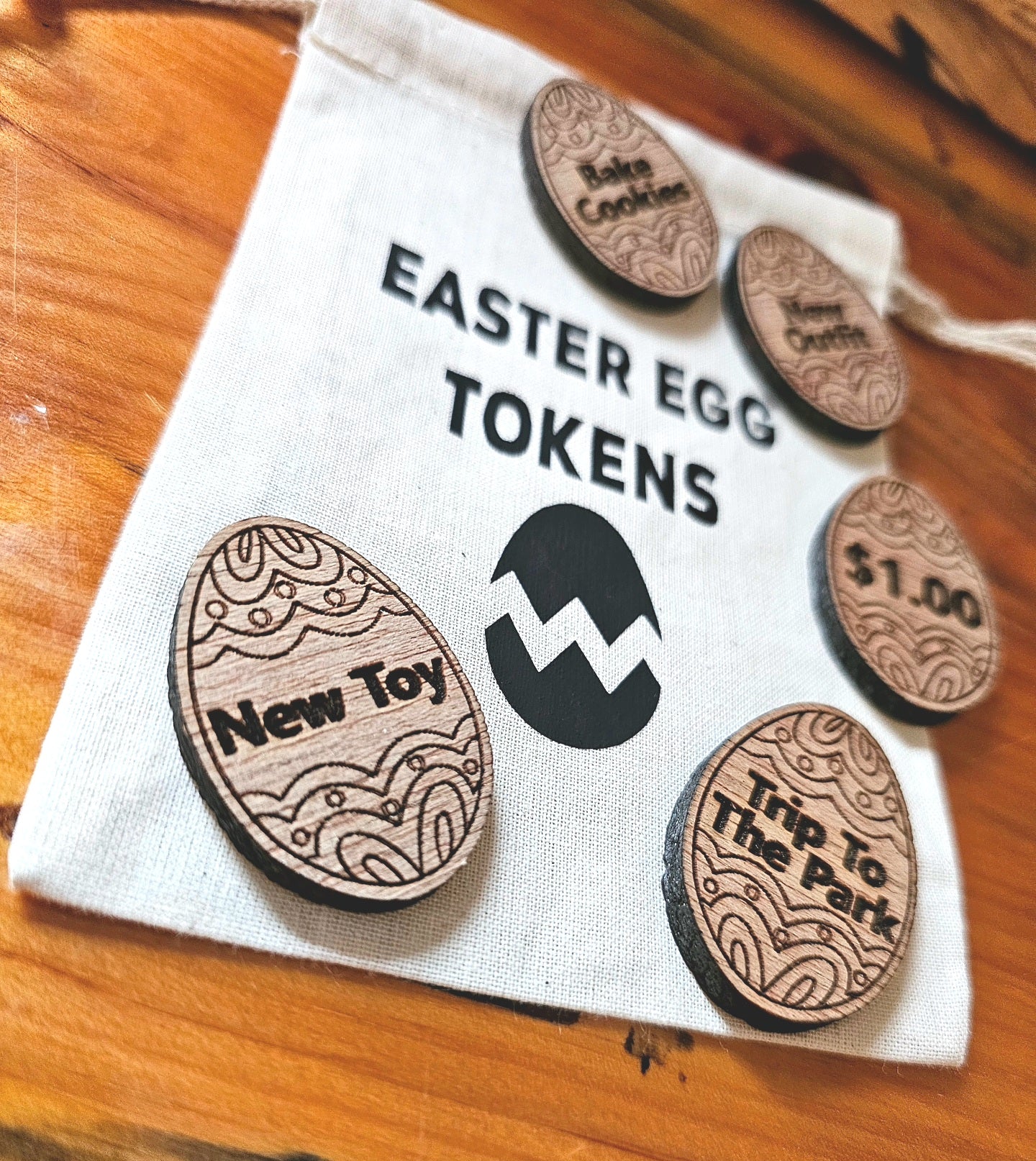 EASTER EGG TOKENS. wood. reusable. eco friendly. fun. Gifts, Easter bunny. Easter egg hunt. Egg stuffers.