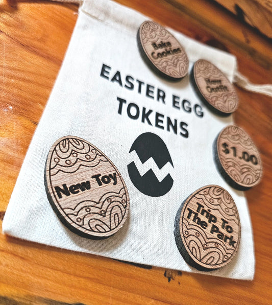 EASTER EGG TOKENS. wood. reusable. eco friendly. fun. Gifts, Easter bunny. Easter egg hunt. Egg stuffers.