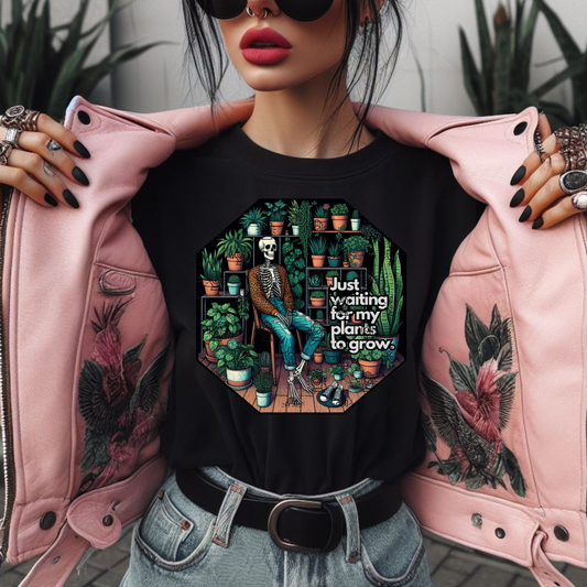 UNISEX Black foral skeleton plant tshirt. Just waiting for my plants to grow. Trending. Plant lover. Plant parent.