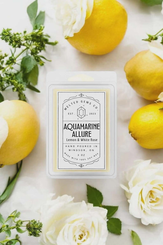 Aquamarine Allure Lemon & White Rose Soy Wax Melts – Long-Lasting, Hand-Poured Fragrance by Melted Gems Co.