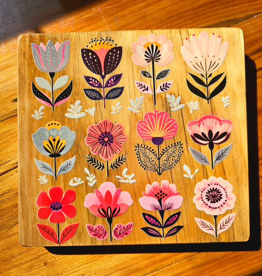 WOODEN FLORAL SIGN. Handmade. PLANTS. Scandinavian. wall décor. Glossy. cute. Plant room. bright colors.