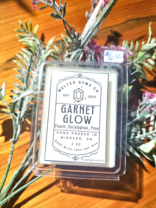 Wax Melt 100 % Soy Hand poured PEACH EUCALYPTUS PINE. 3oz. GARNET GLOW Home, kitchen, pets, laundry, gift, candle.